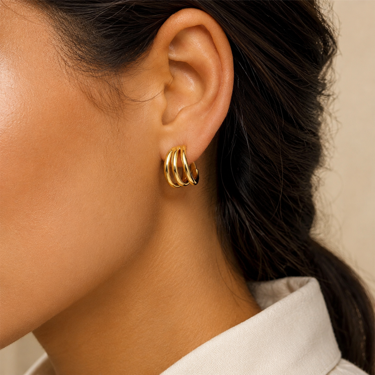 Alouette Triple-Arc Open Hoop Earrings