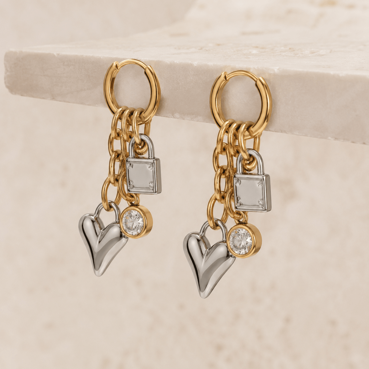 Amara Two-Tone Charm Drop Earrings