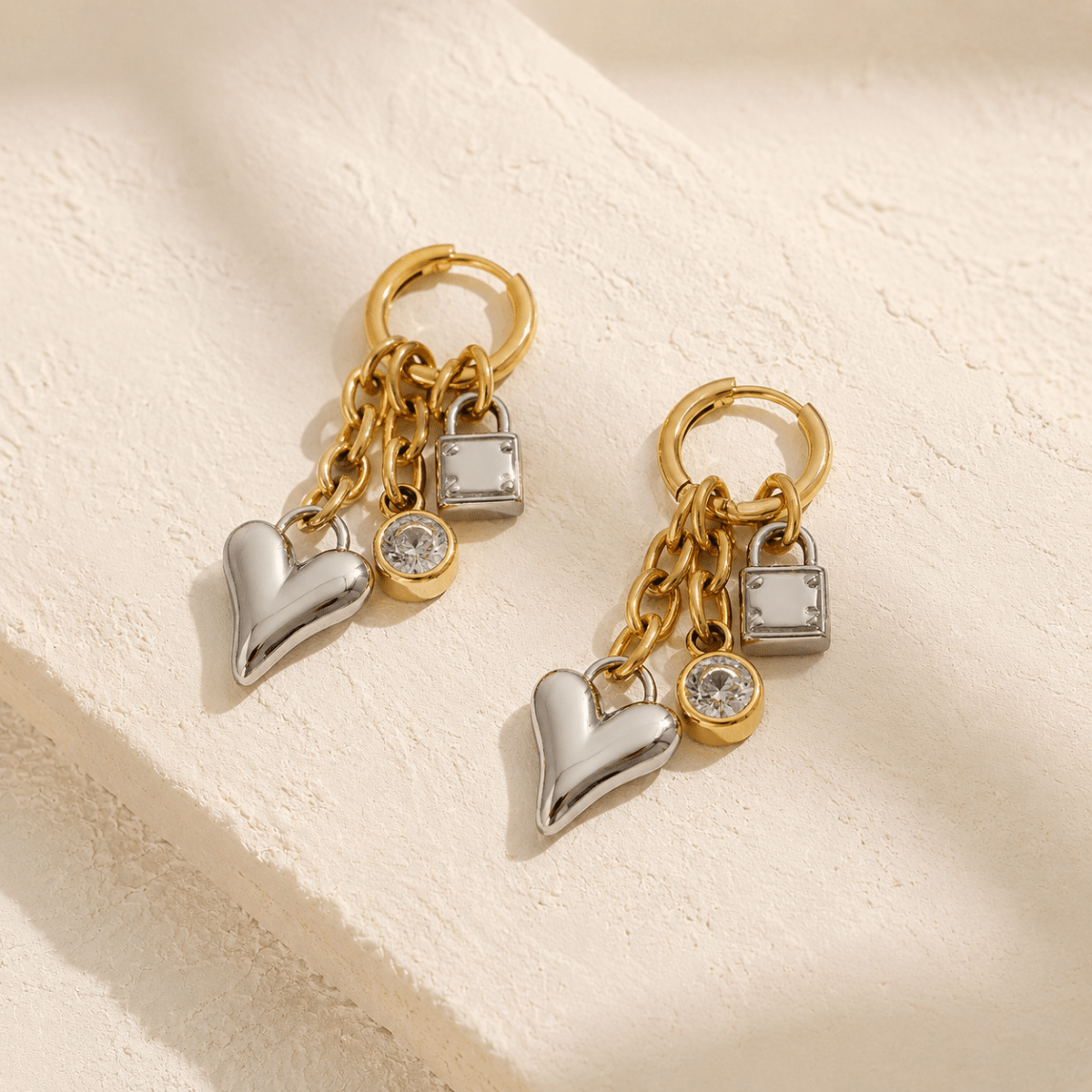 Amara Two-Tone Charm Drop Earrings