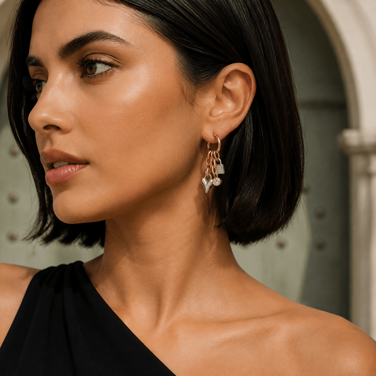 Amara Two-Tone Charm Drop Earrings