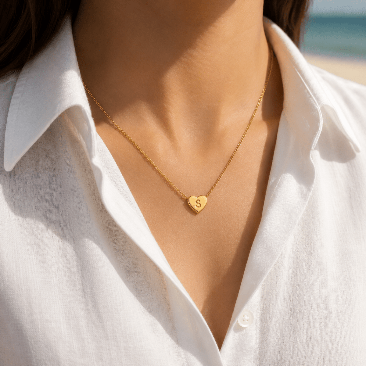 Amorette Engraved Heart Initial Necklace