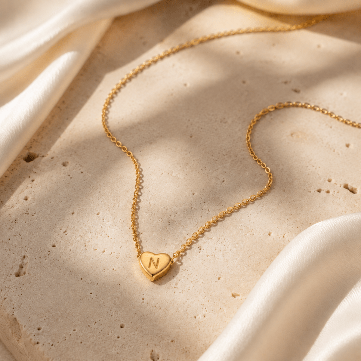 Amorette Engraved Heart Initial Necklace