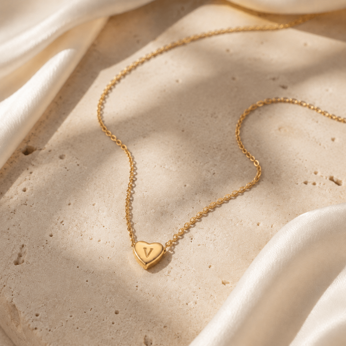 Amorette Engraved Heart Initial Necklace