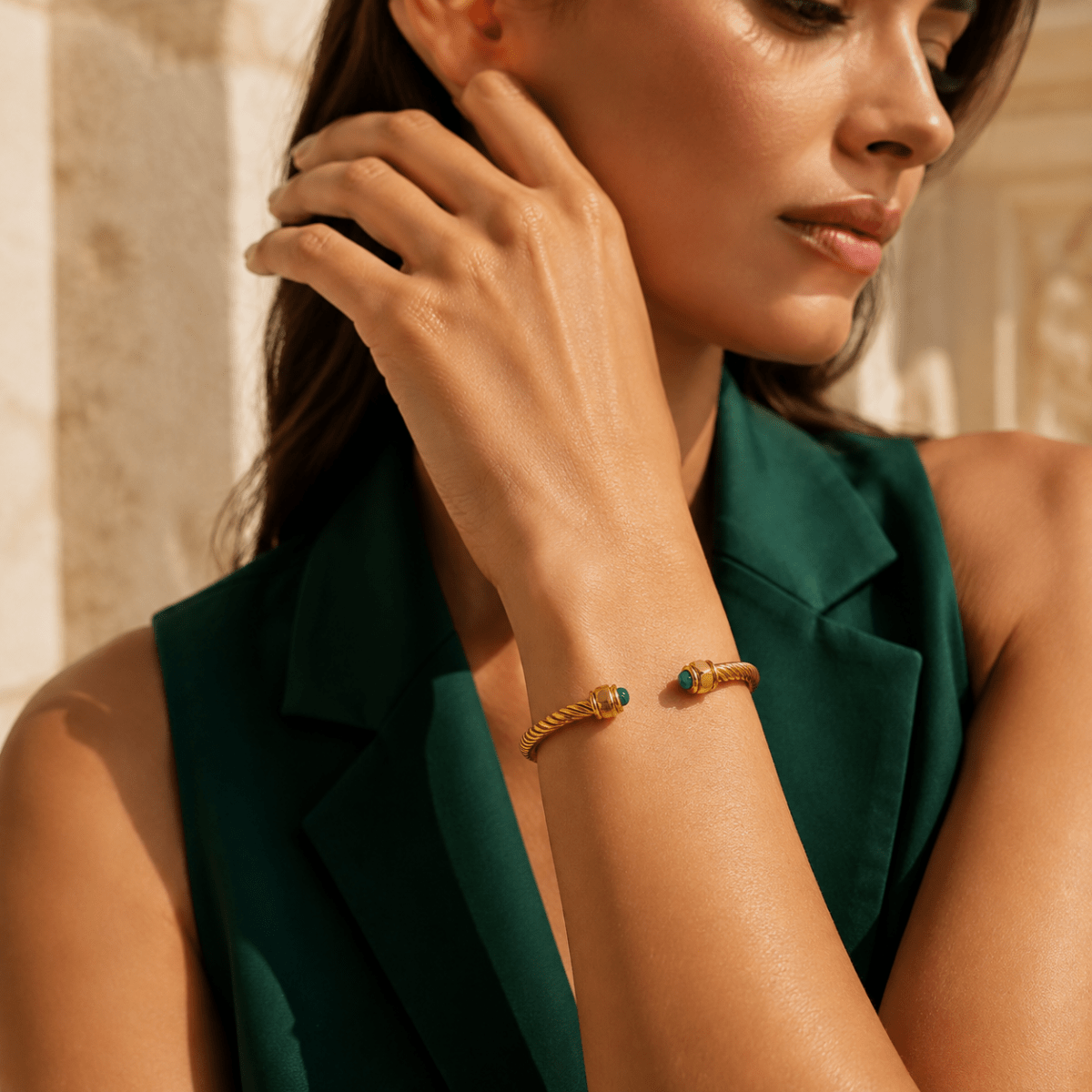 Ariadne Gemstone Cable Cuff Bracelet