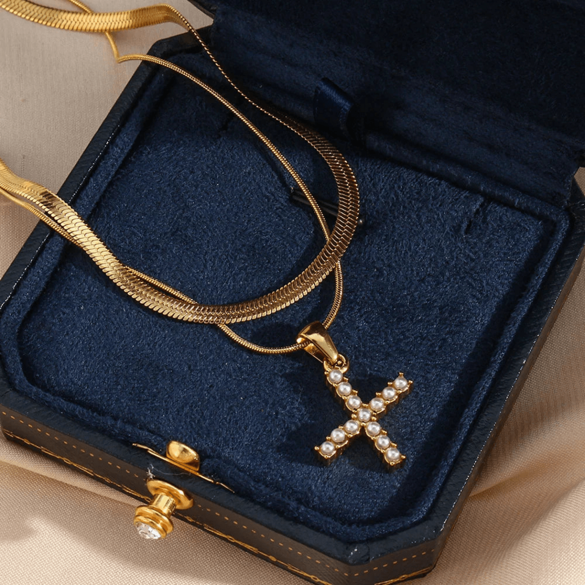 Arlette Pearl Initial Layered Necklace