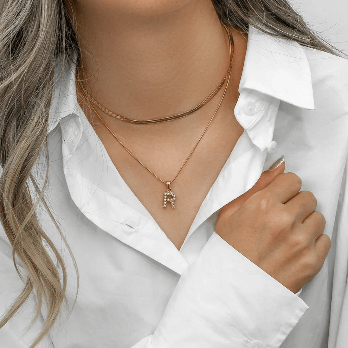 Arlette Pearl Initial Layered Necklace