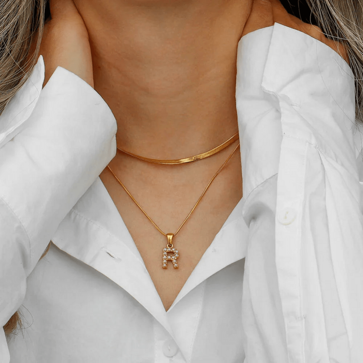 Arlette Pearl Initial Layered Necklace