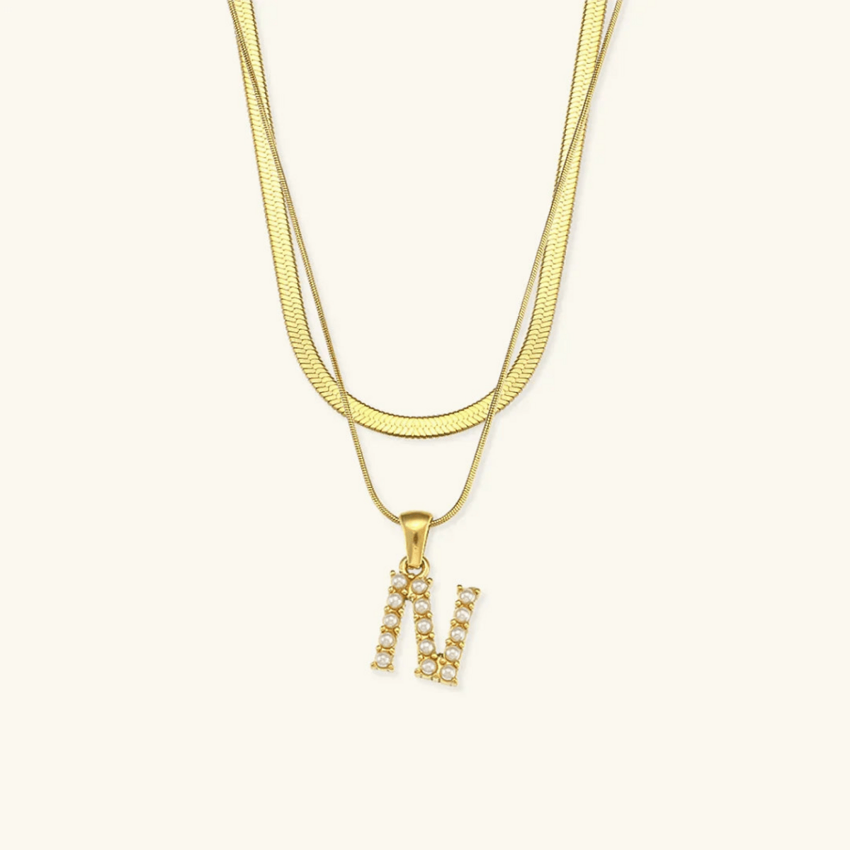 Arlette Pearl Initial Layered Necklace