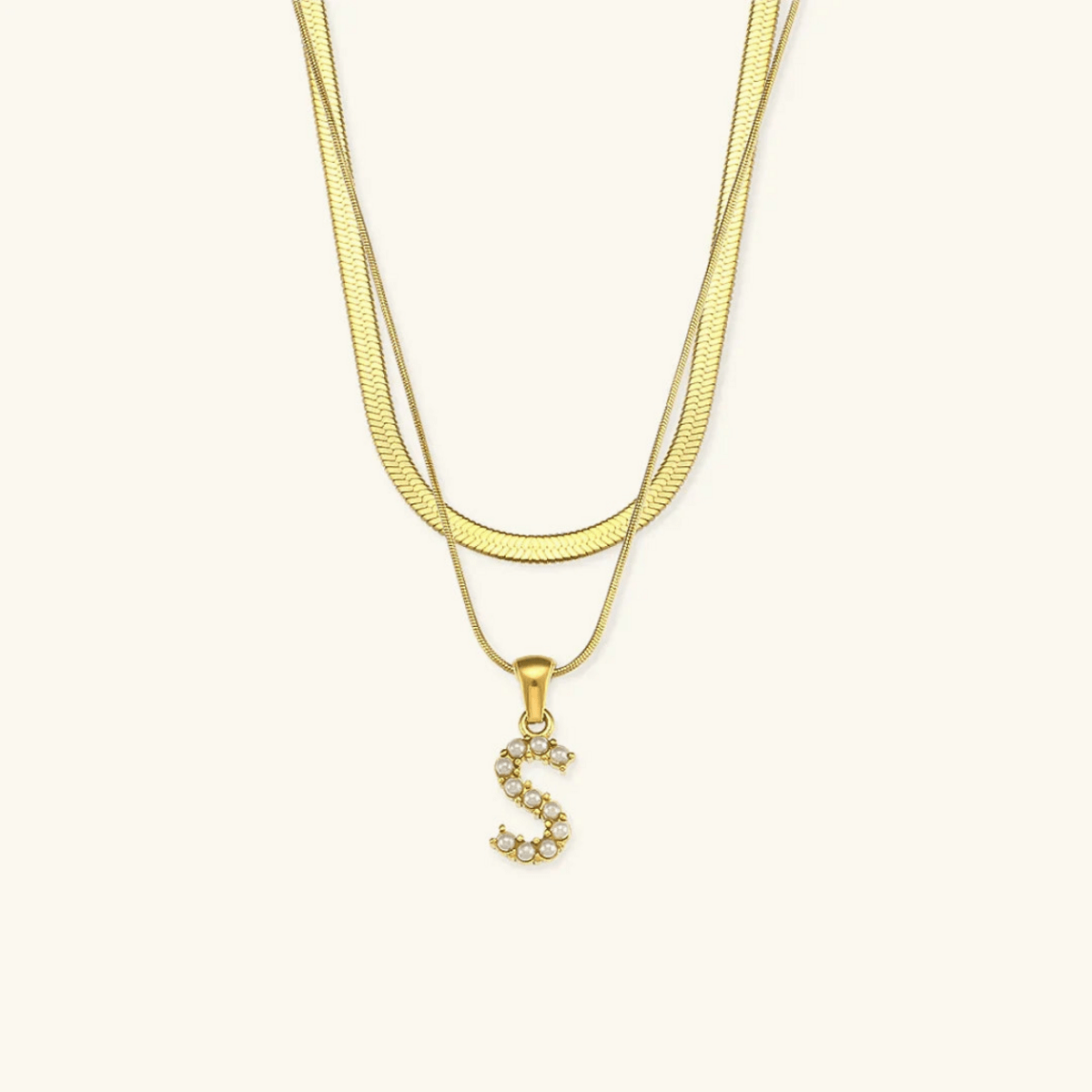Arlette Pearl Initial Layered Necklace