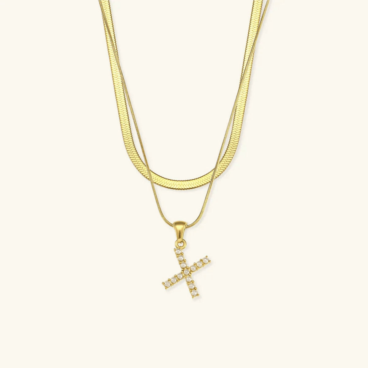 Arlette Pearl Initial Layered Necklace