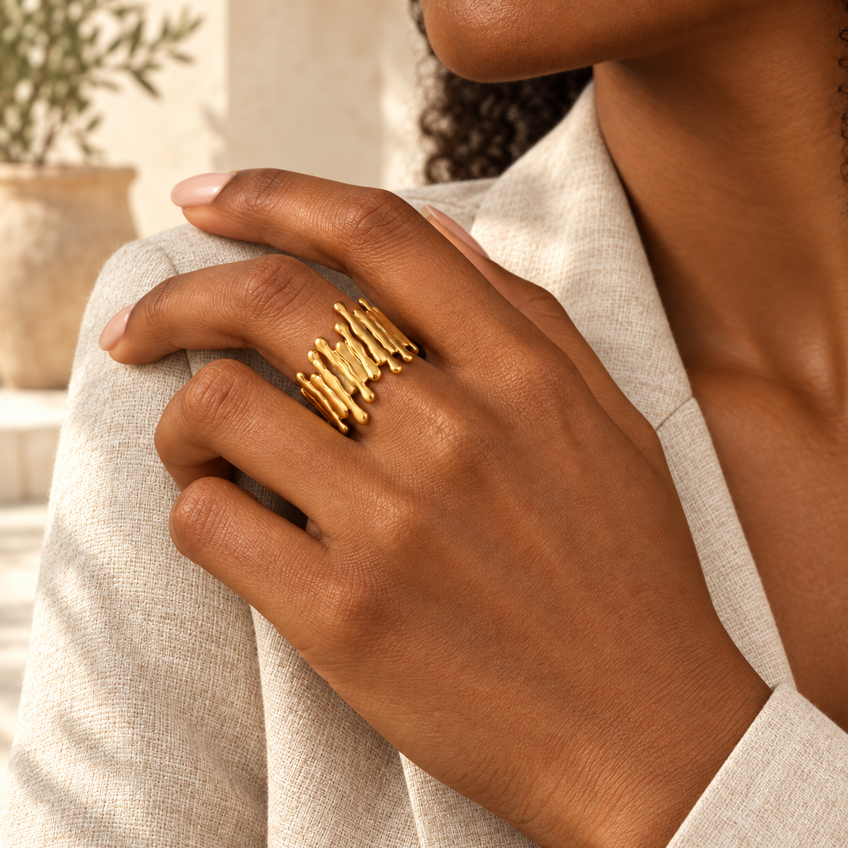 Aureline Molten-Bar Cuff Ring