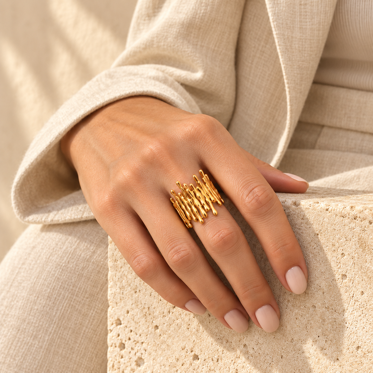 Aureline Molten-Bar Cuff Ring