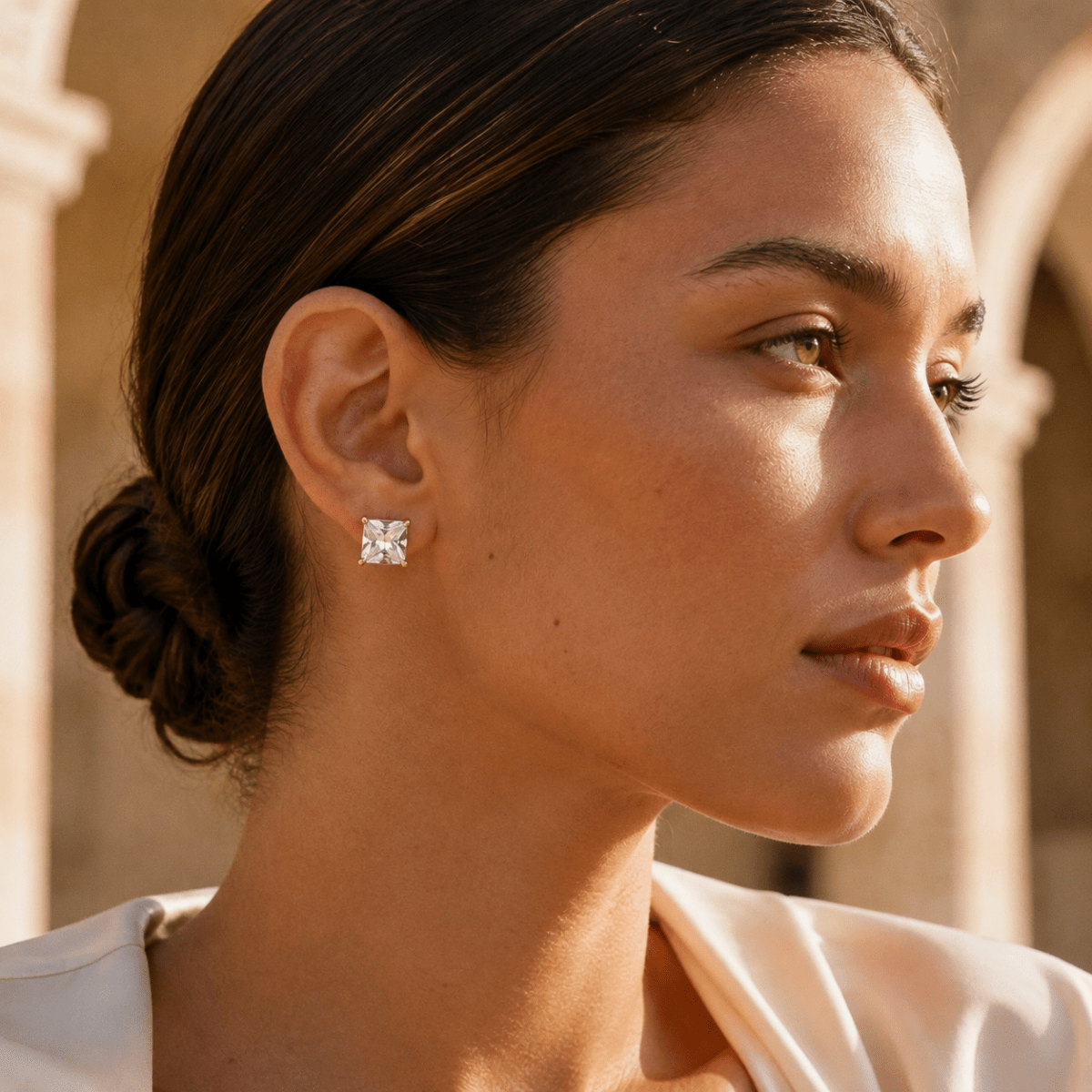 Cala Square Solitaire Stud Earrings