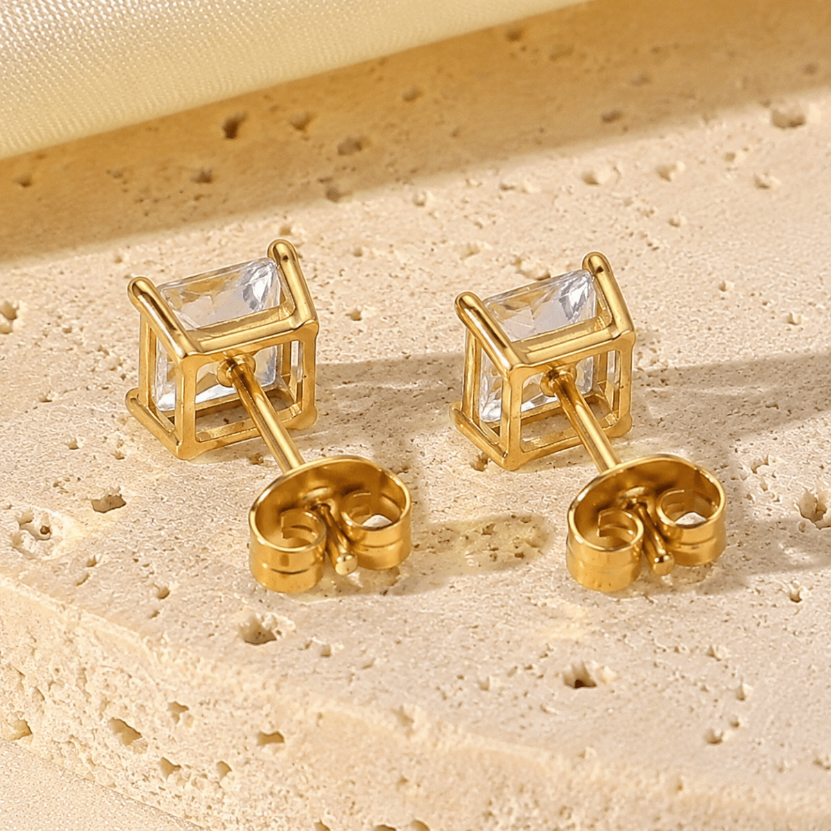 Cala Square Solitaire Stud Earrings