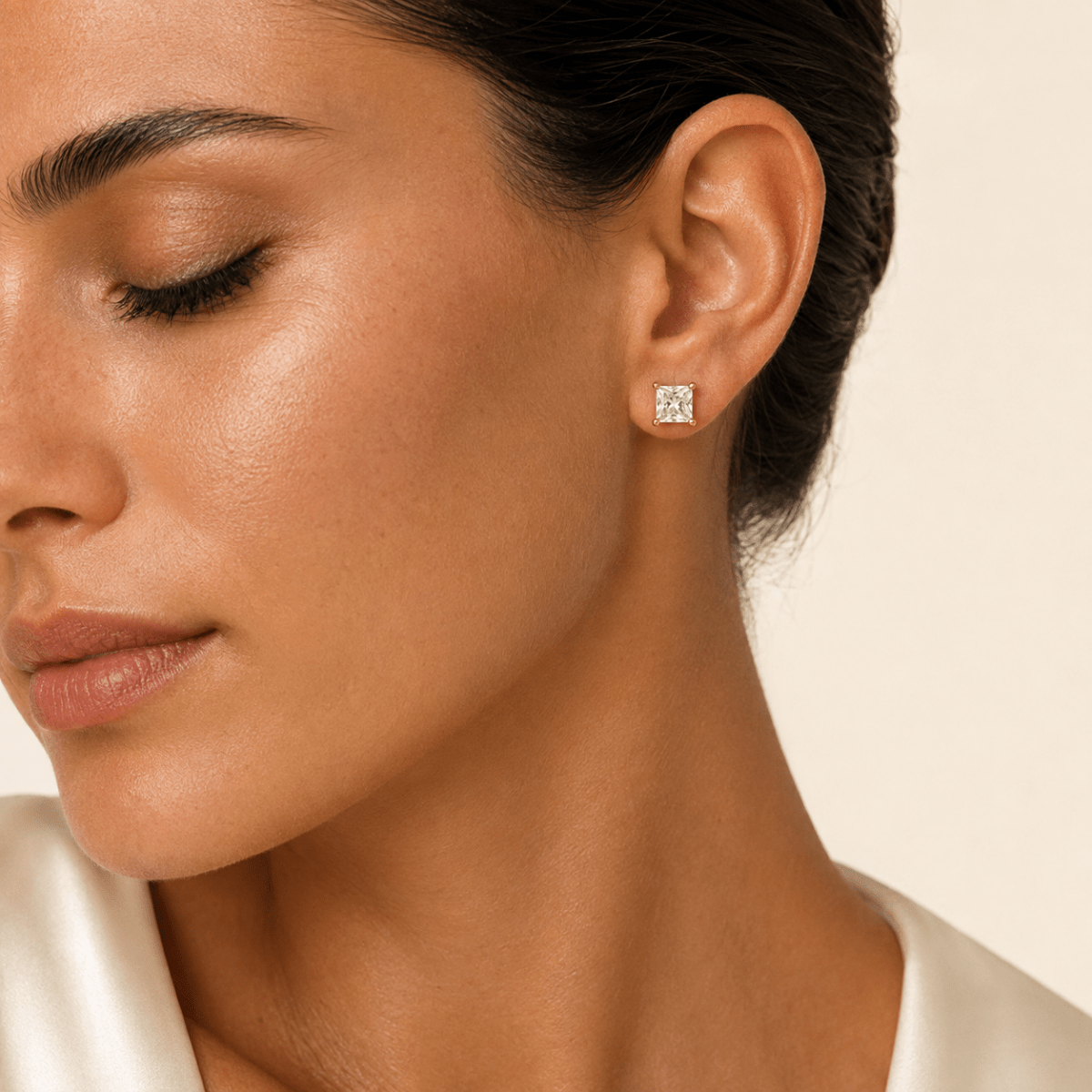 Cala Square Solitaire Stud Earrings