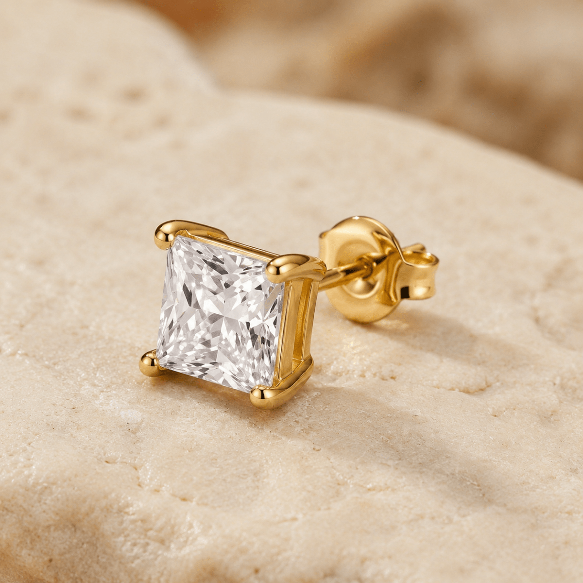Cala Square Solitaire Stud Earrings