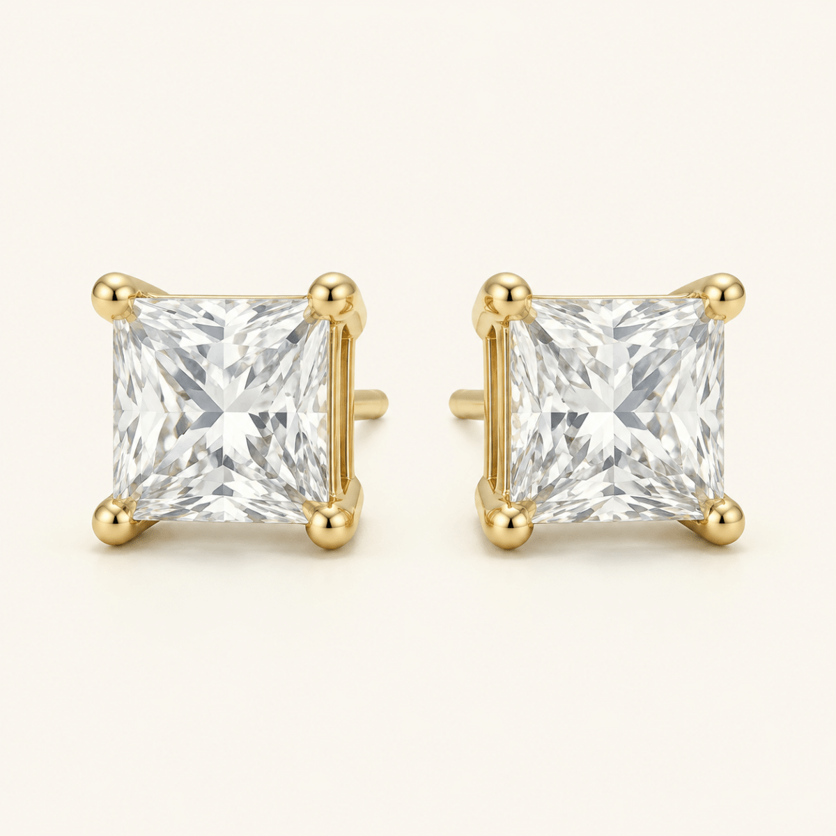 Cala Square Solitaire Stud Earrings