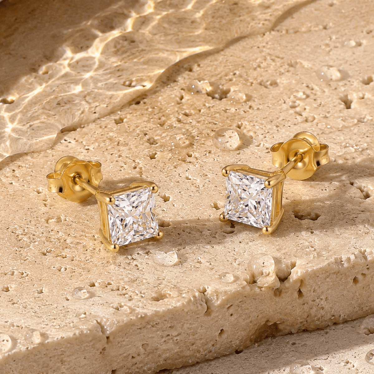 Cala Square Solitaire Stud Earrings