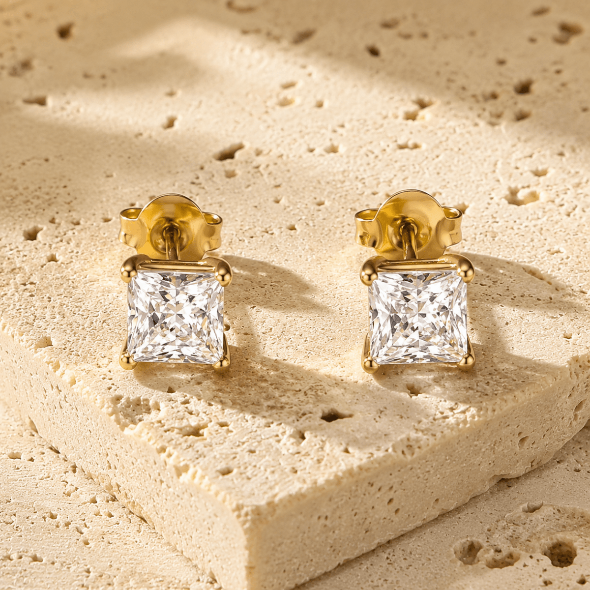 Cala Square Solitaire Stud Earrings