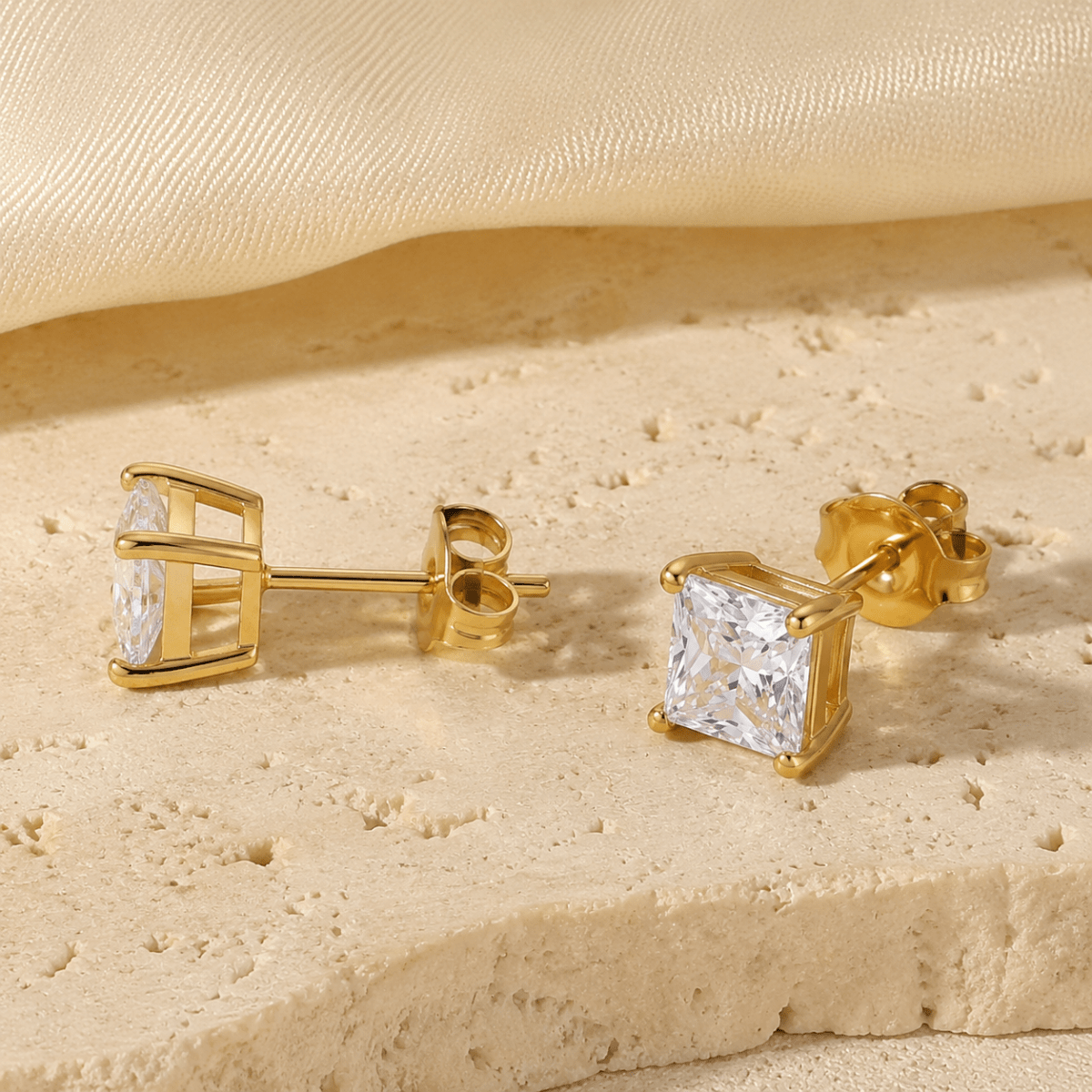 Cala Square Solitaire Stud Earrings