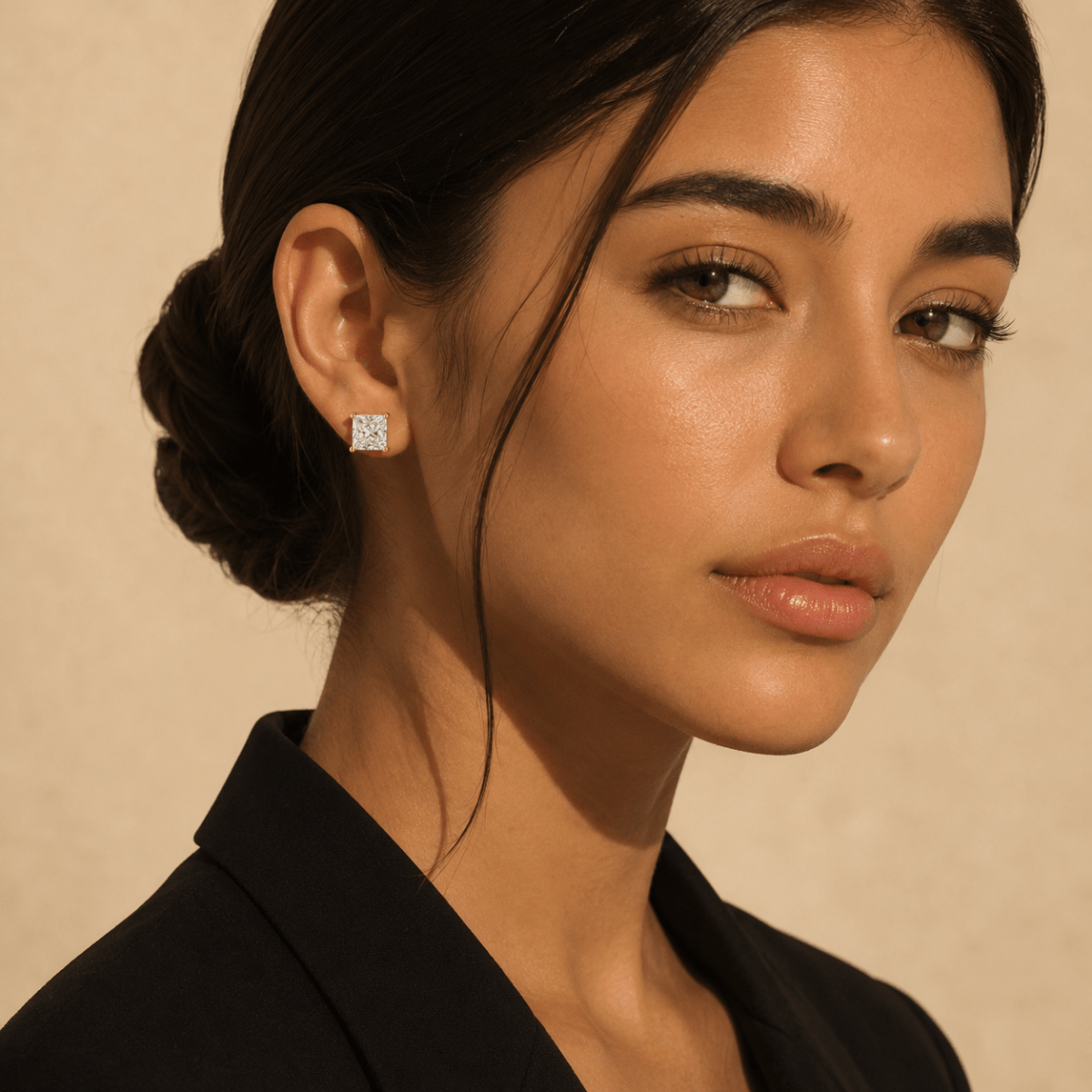 Cala Square Solitaire Stud Earrings