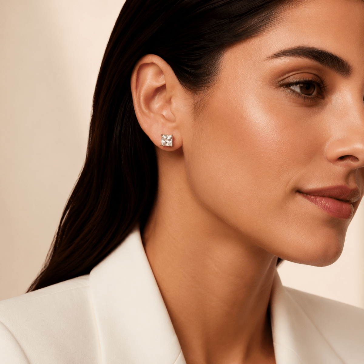 Cala Square Solitaire Stud Earrings