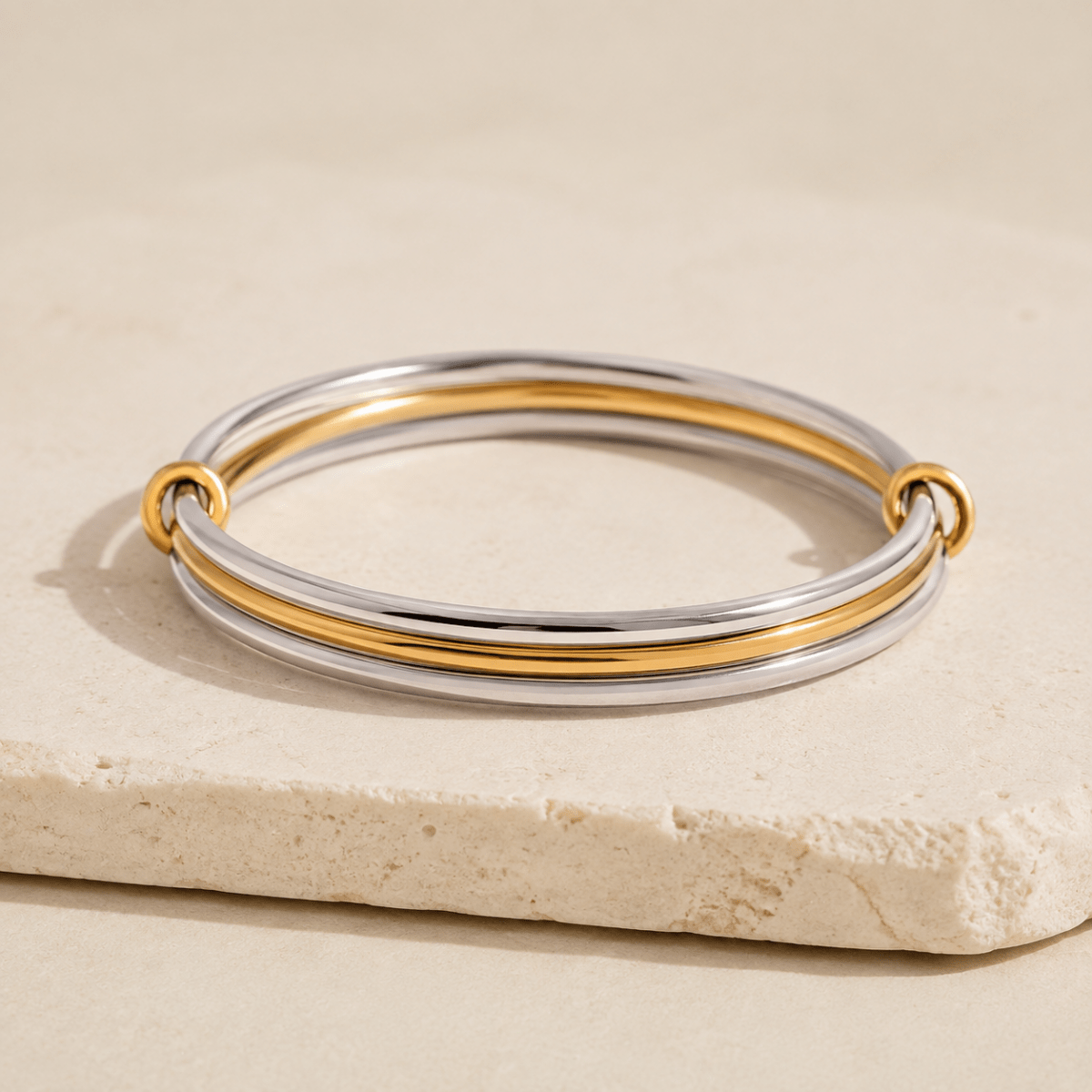 Cassia Triple-Orbit Two-Tone Bangle