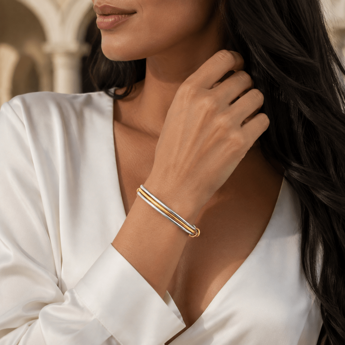 Cassia Triple-Orbit Two-Tone Bangle