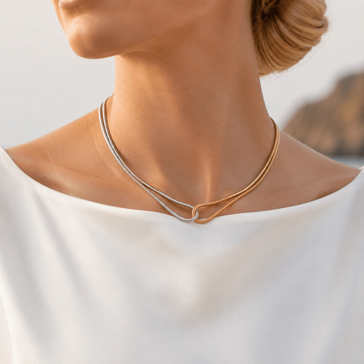 Celeste Two-Tone Infinity Knot Necklace