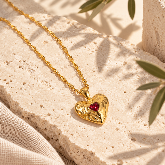 Coeuria Hammered Red Heart Necklace