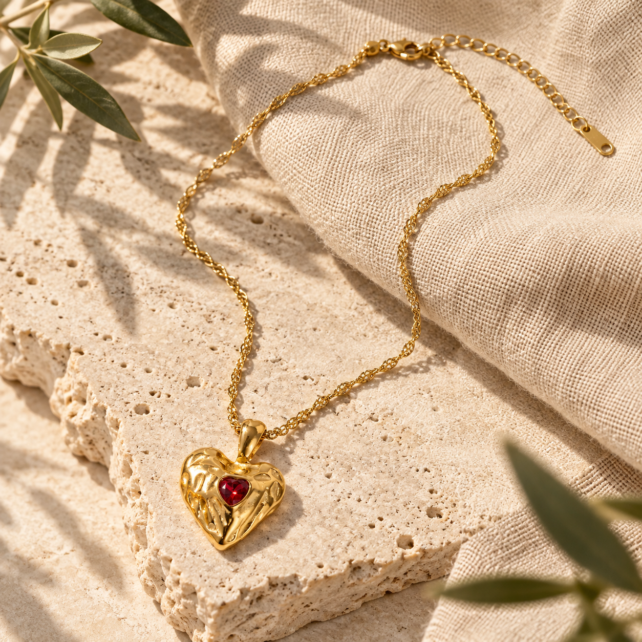 Coeuria Hammered Red Heart Necklace