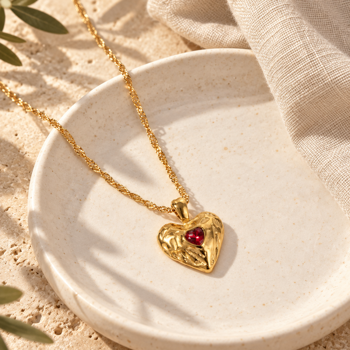 Coeuria Hammered Red Heart Necklace