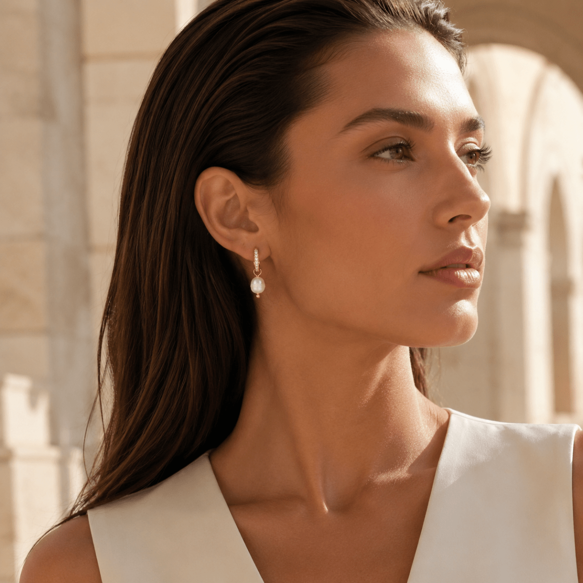 Coralia Pearl Pavé Huggie Earrings