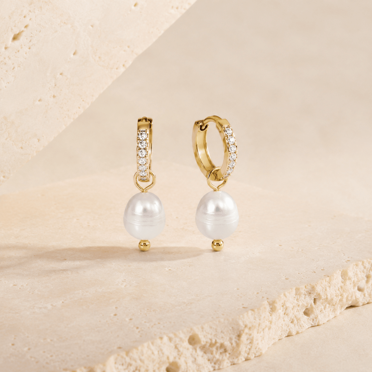 Coralia Pearl Pavé Huggie Earrings