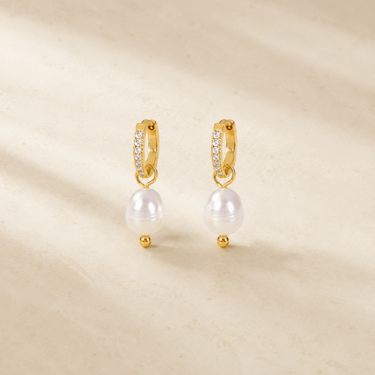 Coralia Pearl Pavé Huggie Earrings