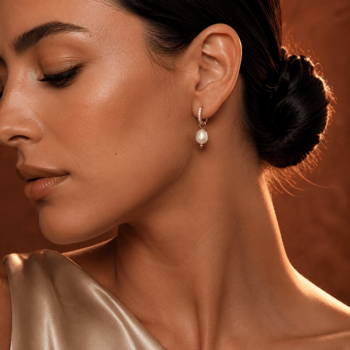 Coralia Pearl Pavé Huggie Earrings