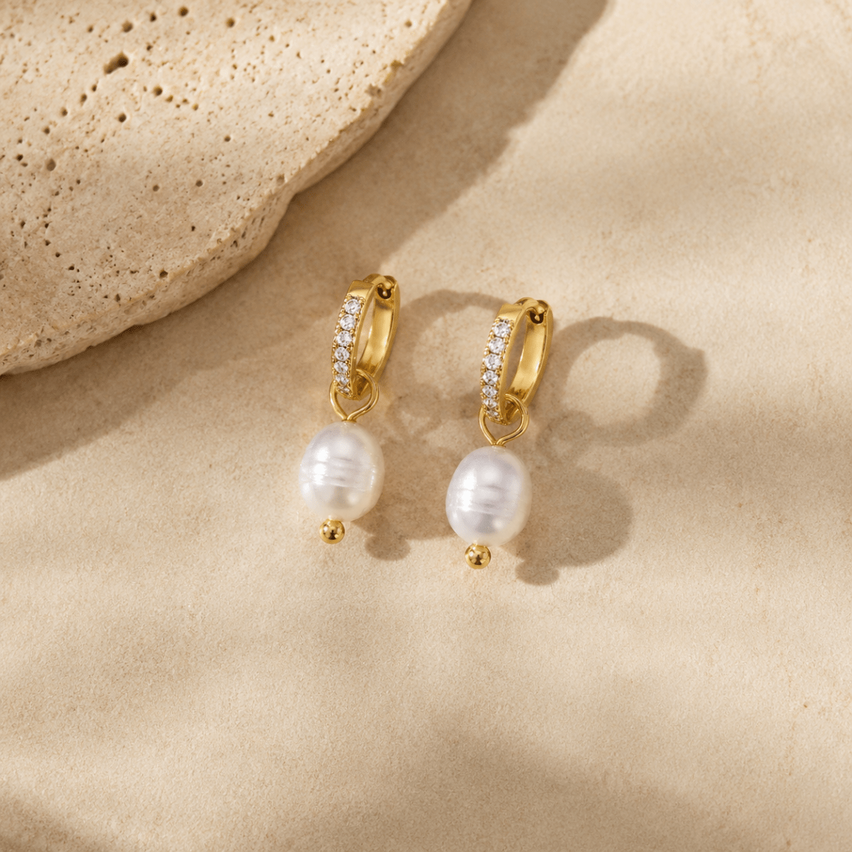 Coralia Pearl Pavé Huggie Earrings