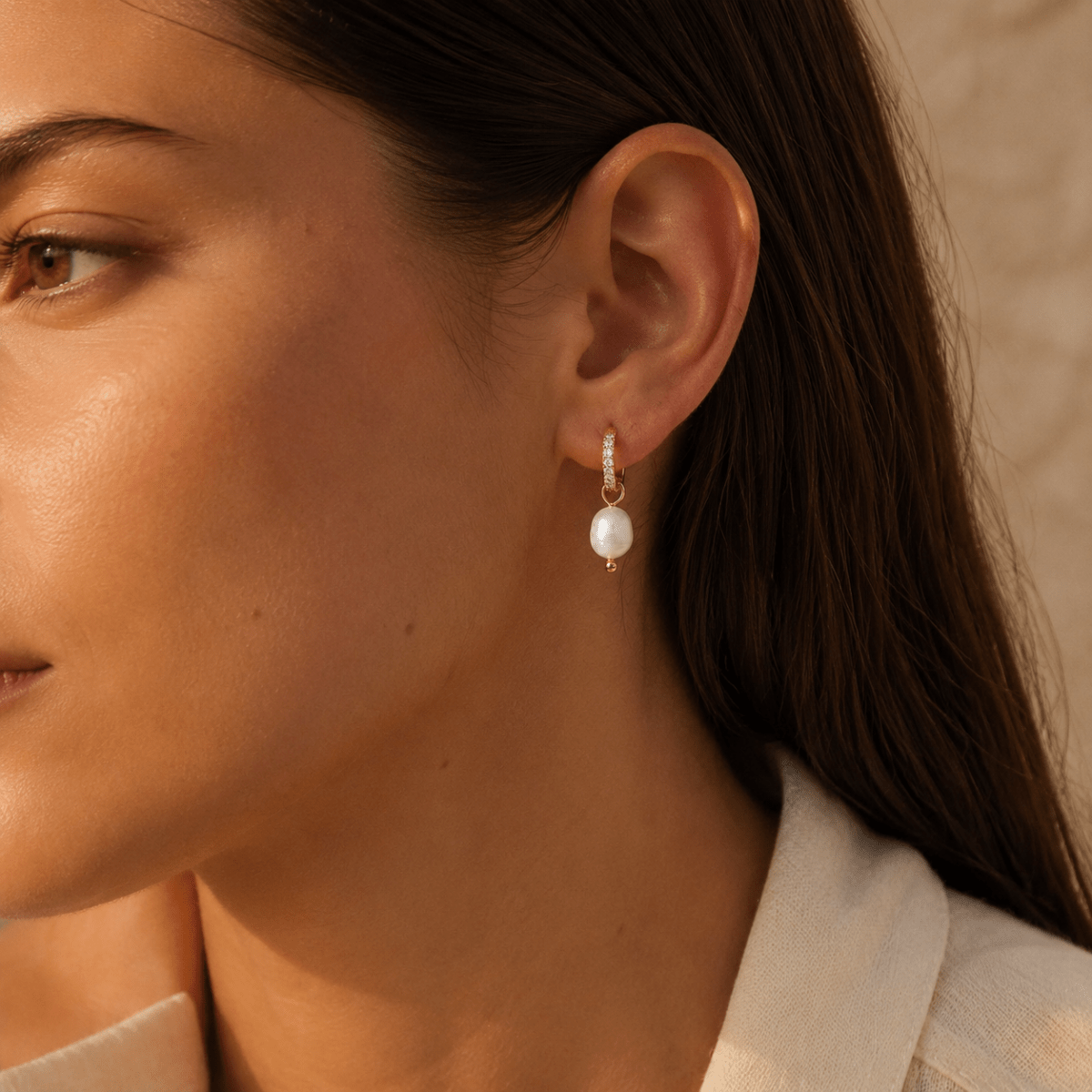 Coralia Pearl Pavé Huggie Earrings