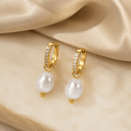 Coralia Pearl Pavé Huggie Earrings