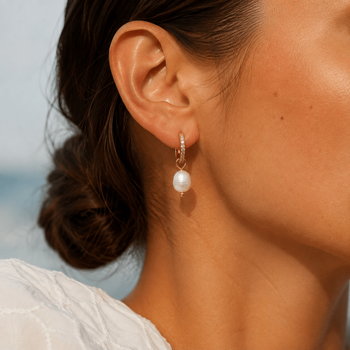 Coralia Pearl Pavé Huggie Earrings