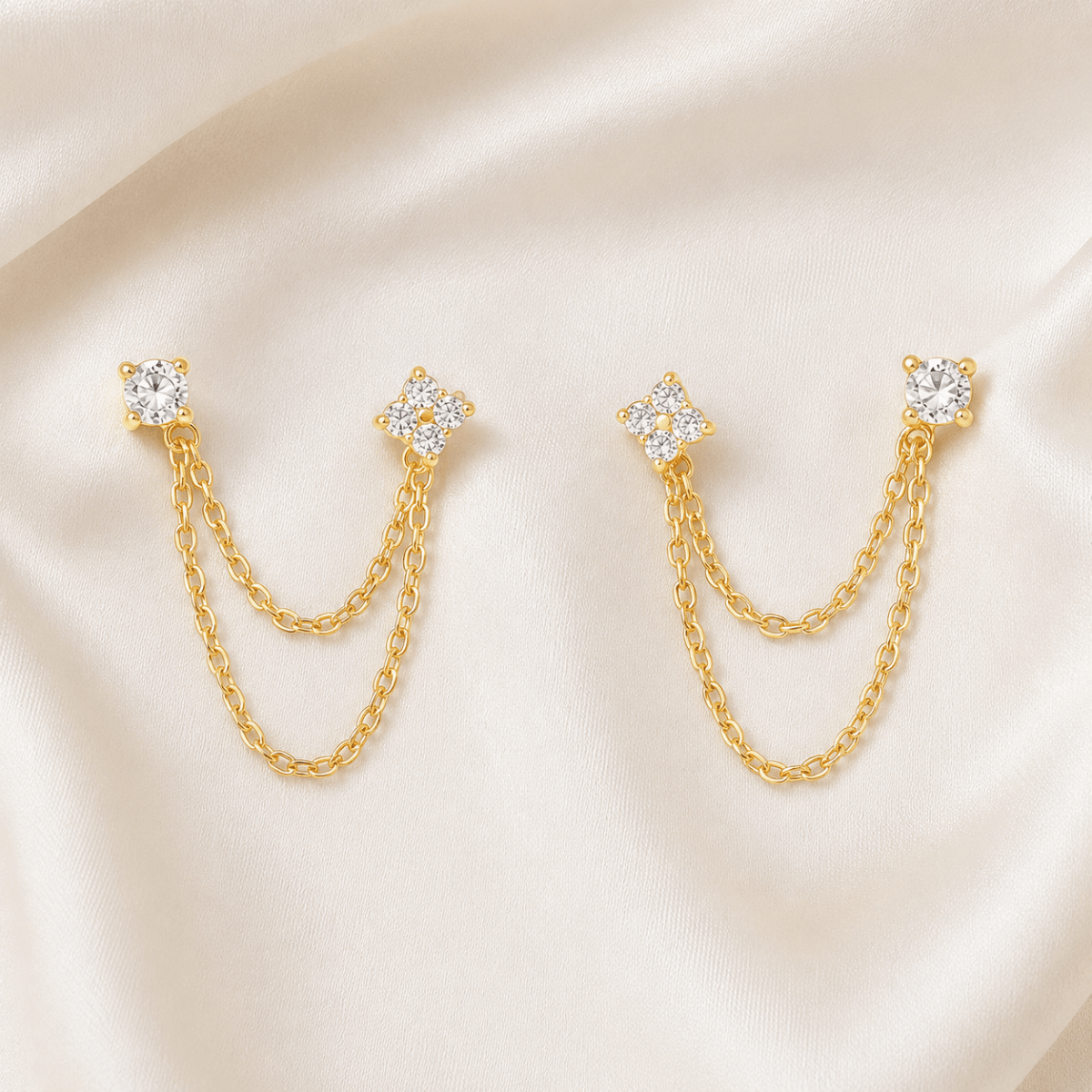 Elafiti Double-Stud Chain Earrings