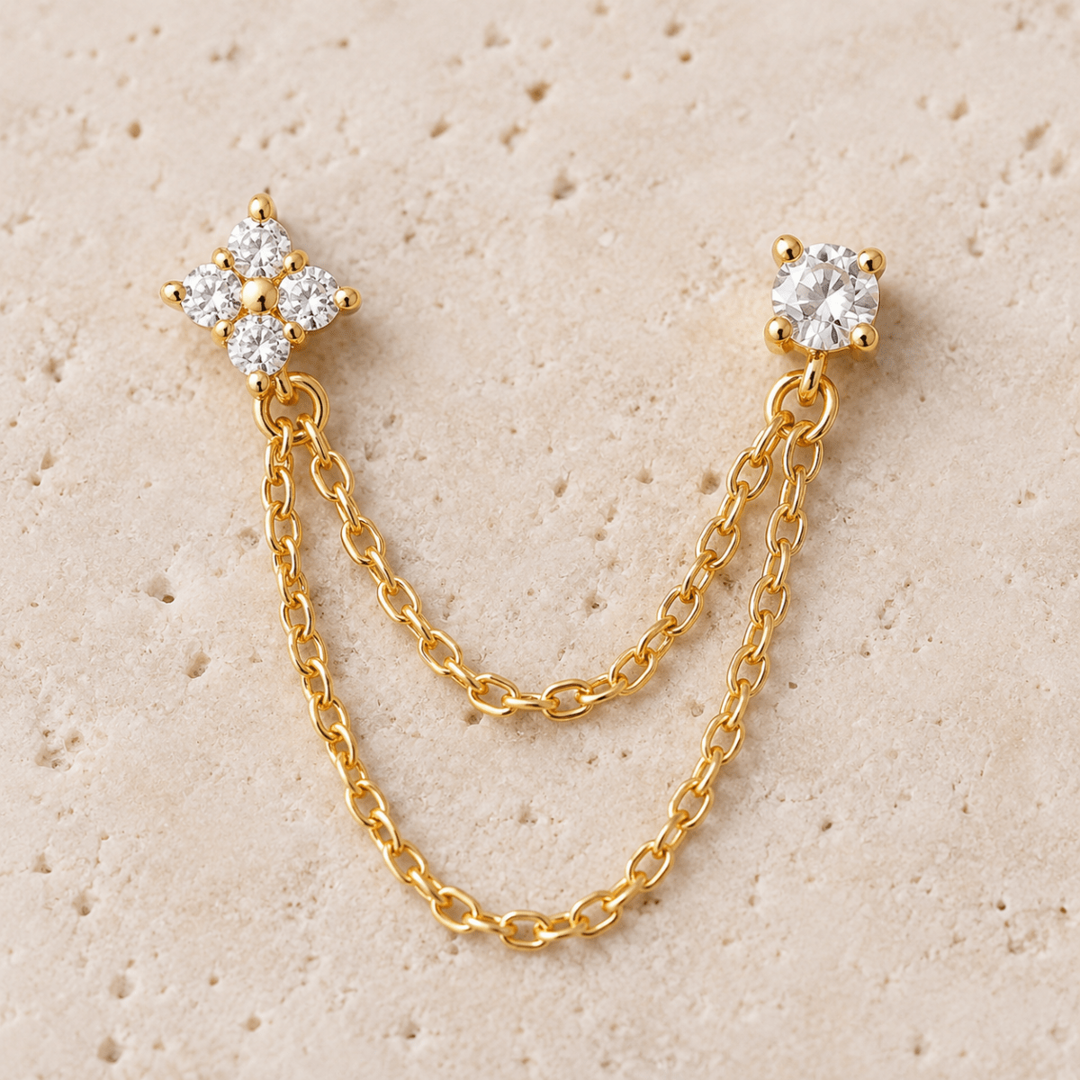 Elafiti Double-Stud Chain Earrings