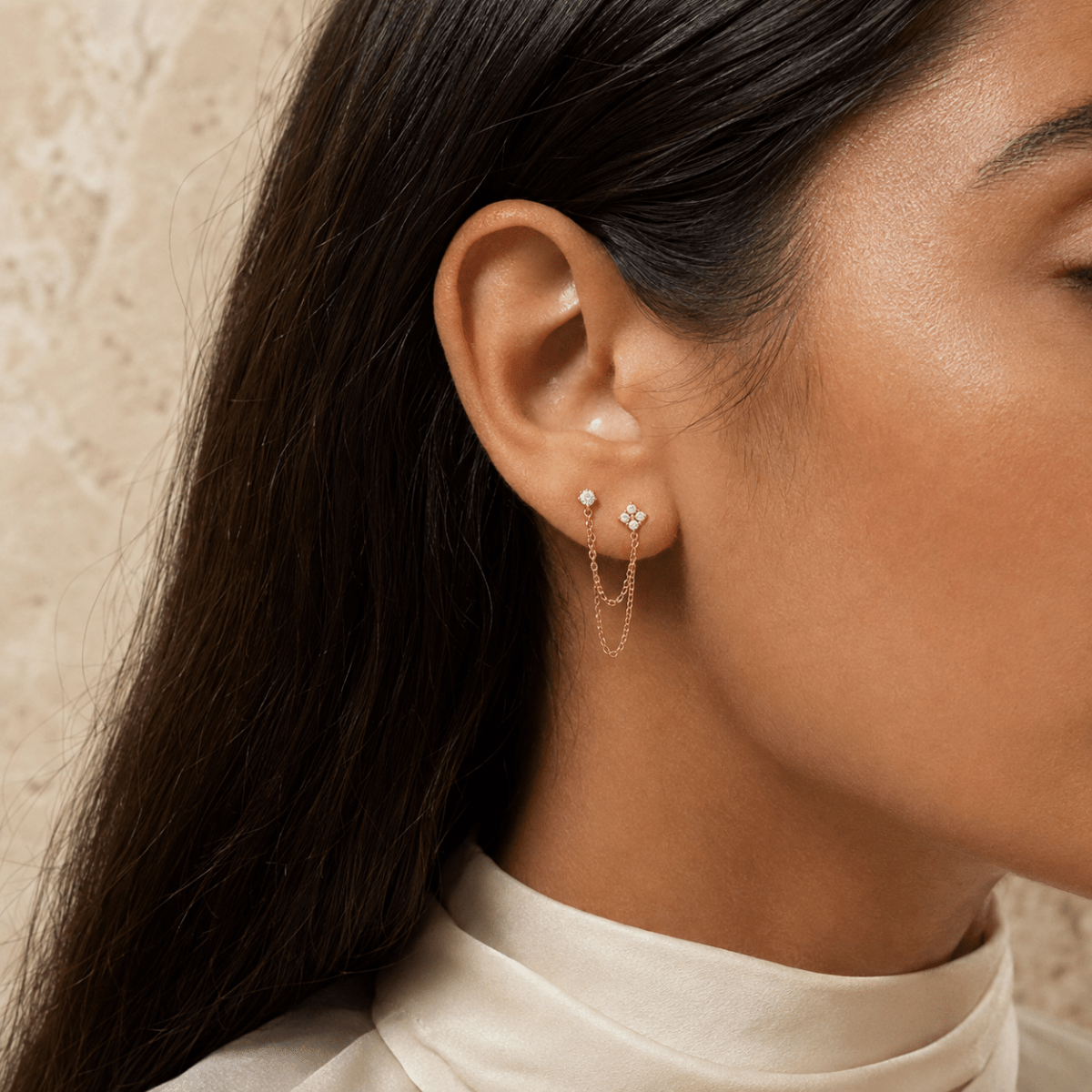 Elafiti Double-Stud Chain Earrings