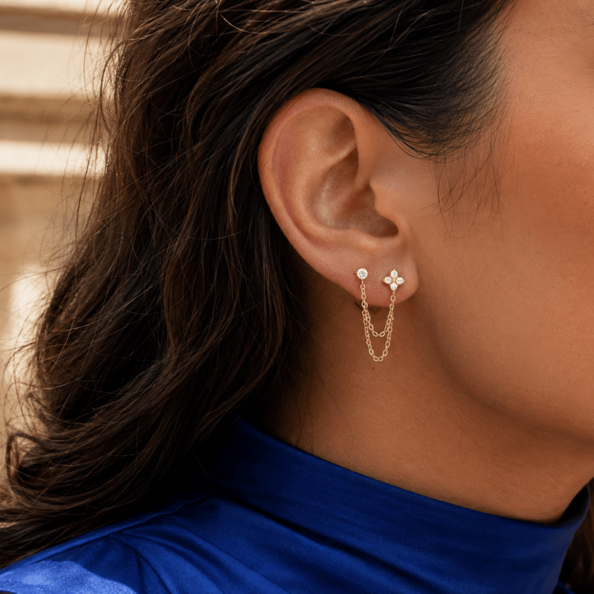 Elafiti Double-Stud Chain Earrings
