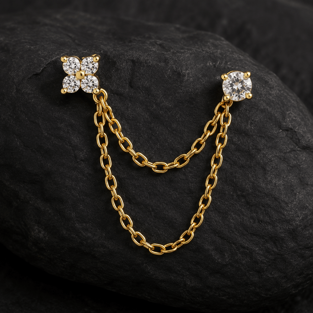 Elafiti Double-Stud Chain Earrings