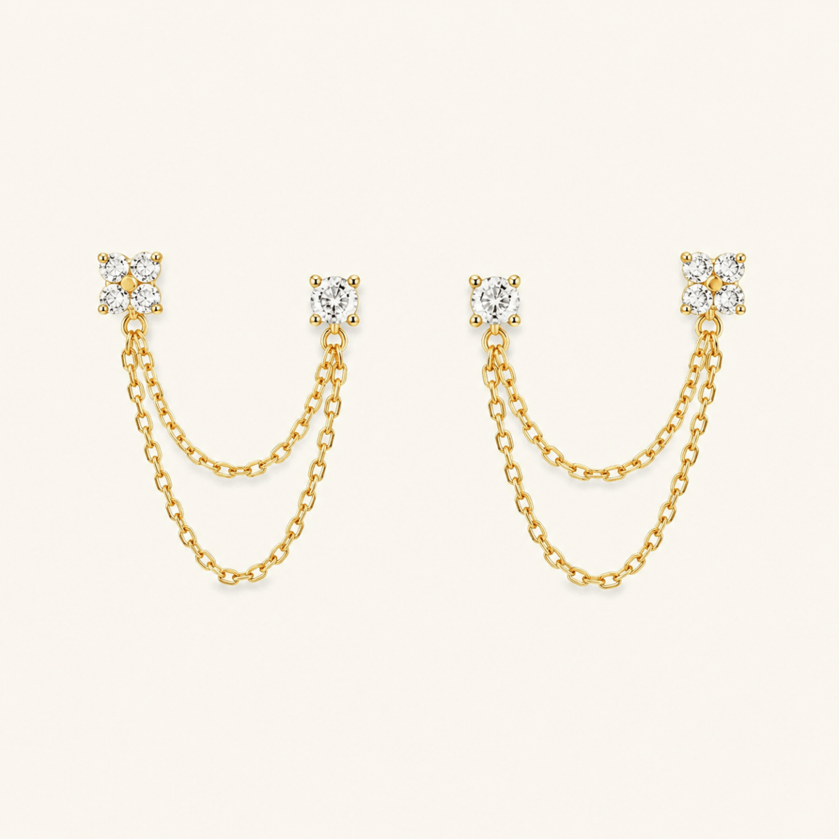 Elafiti Double-Stud Chain Earrings