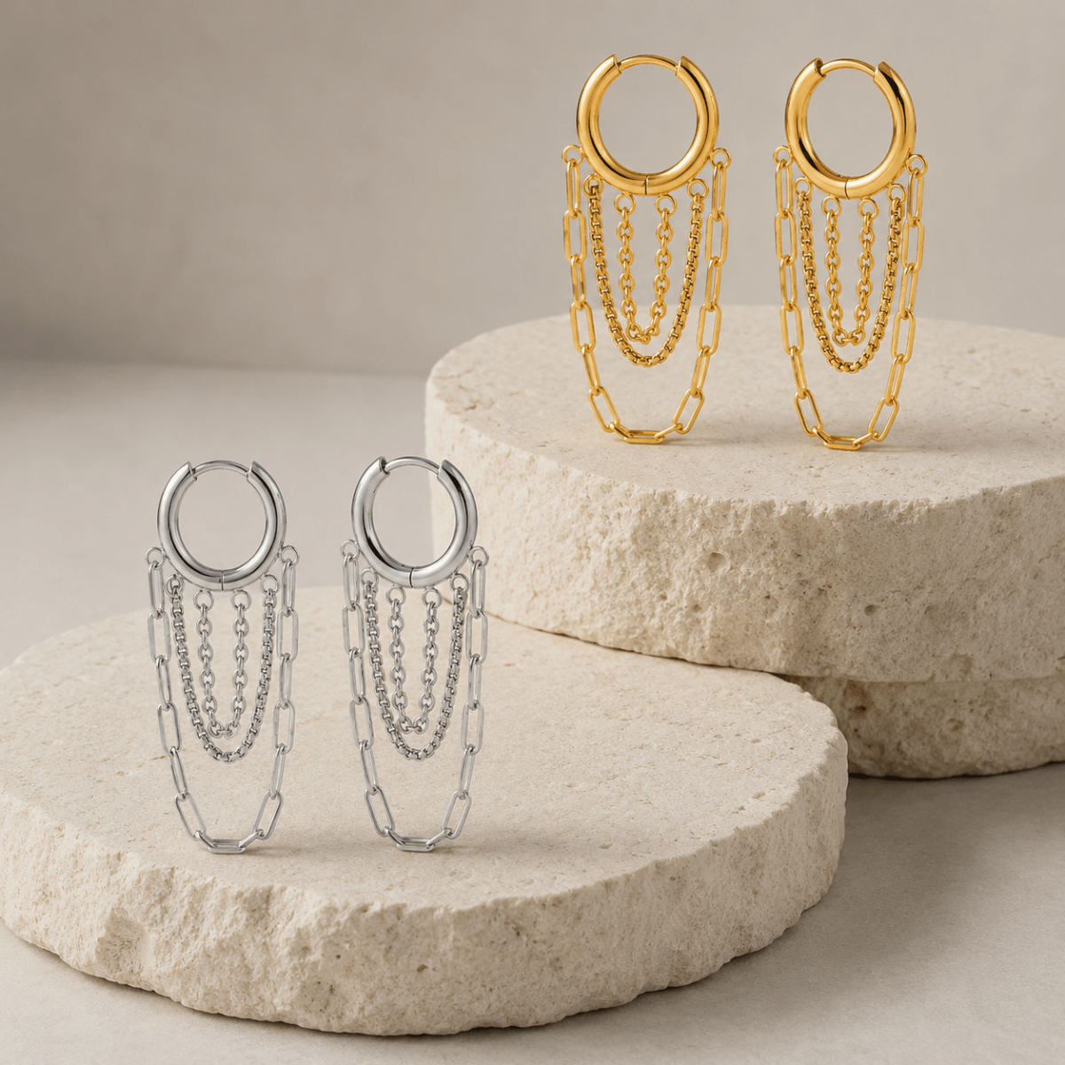 Elaria Triple-Chain Hoop Earrings