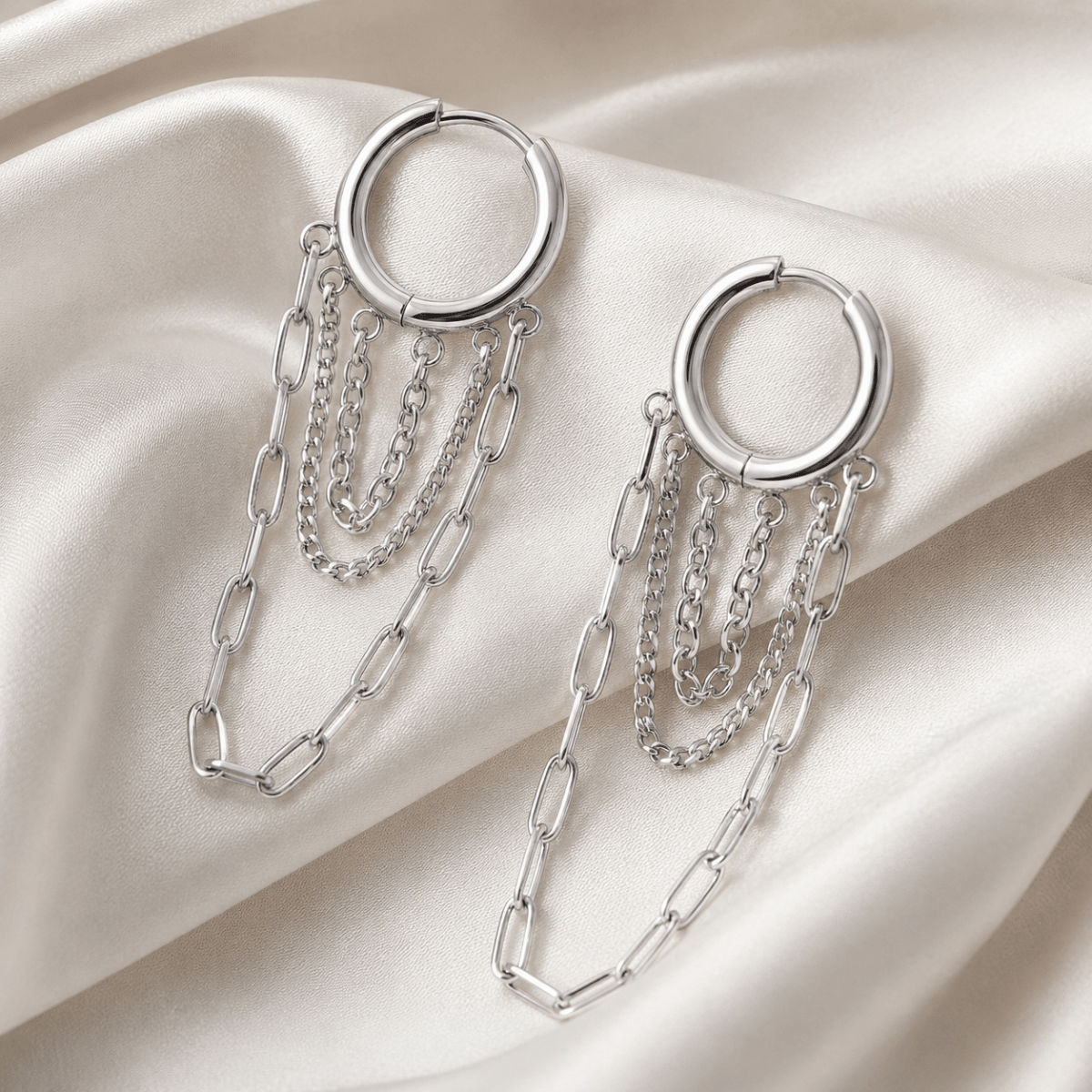 Elaria Triple-Chain Hoop Earrings