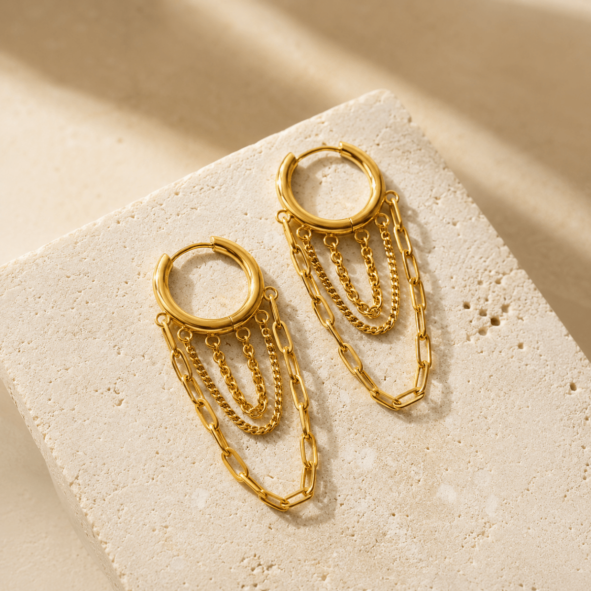 Elaria Triple-Chain Hoop Earrings