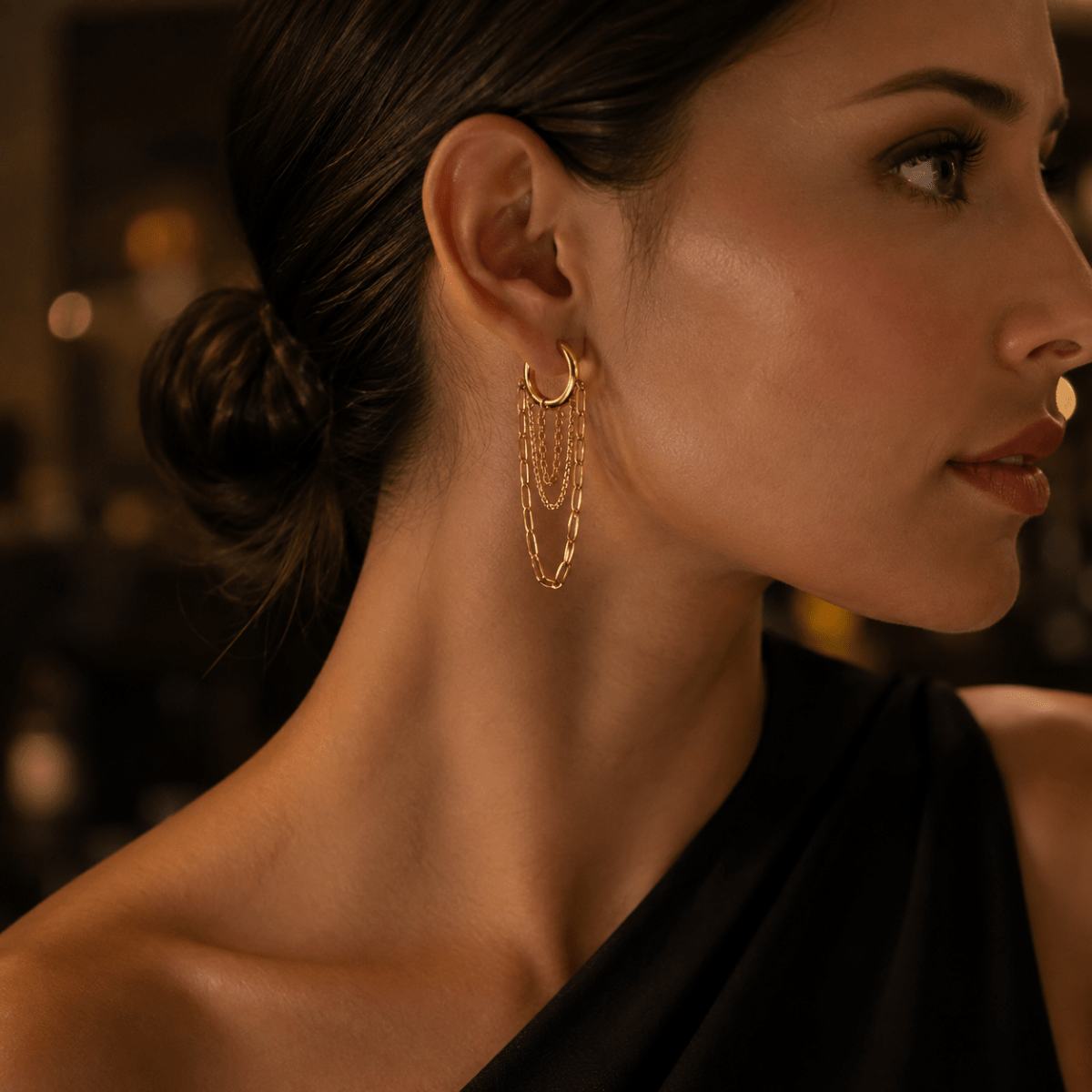 Elaria Triple-Chain Hoop Earrings